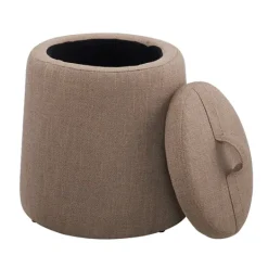 Kirkland's Home Light Upholstered Top Handle Storage Ottoman- Benches & Ottomans