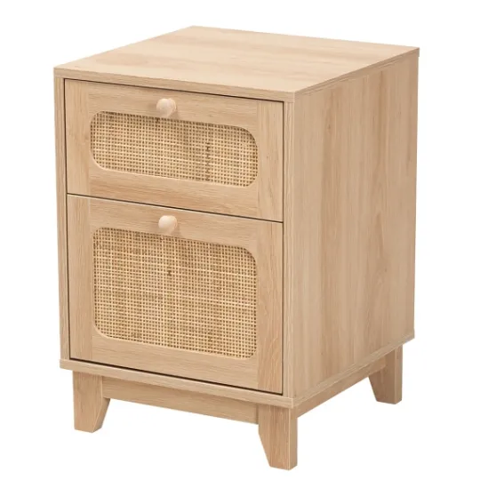 Kirkland's Home Light Wood And Cane Accent Nightstand- Nightstands