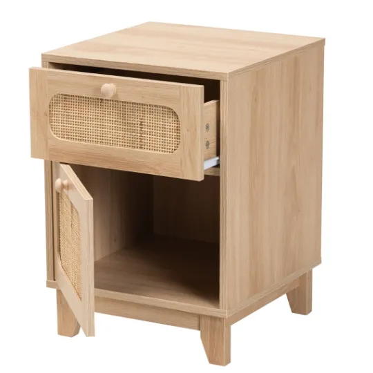 Kirkland's Home Light Wood And Cane Accent Nightstand- Nightstands