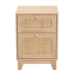 Kirkland's Home Light Wood And Cane Accent Nightstand- Nightstands