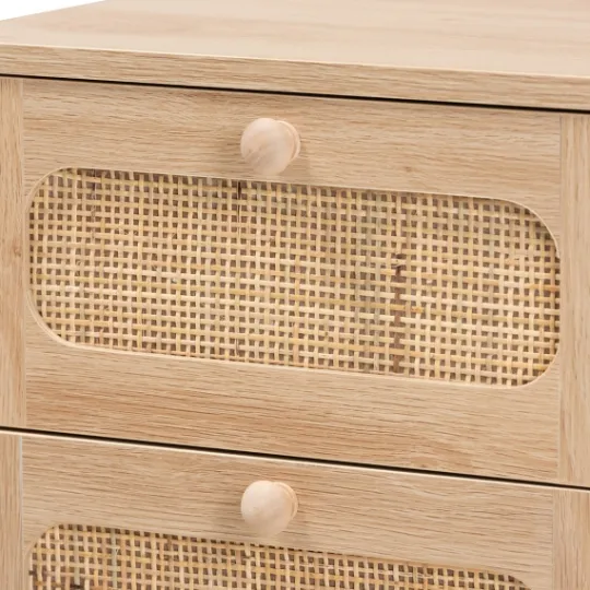 Kirkland's Home Light Wood And Cane Accent Nightstand- Nightstands