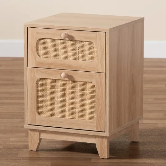 Kirkland's Home Light Wood And Cane Accent Nightstand- Nightstands