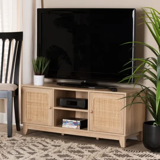 Kirkland's Home Light Wood And Cane Accent Tv Stand- Tv Stands & Media Consoles
