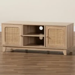 Kirkland's Home Light Wood And Cane Accent Tv Stand- Tv Stands & Media Consoles