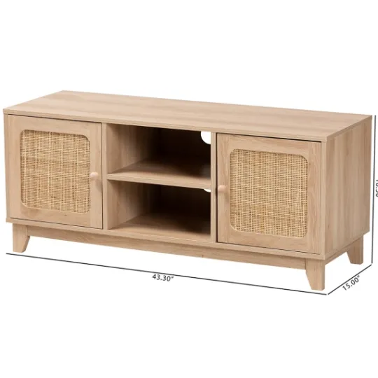 Kirkland's Home Light Wood And Cane Accent Tv Stand- Tv Stands & Media Consoles