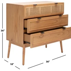 Kirkland's Home Light Wood And Cane 3-Drawer Chest- Dressers & Chests