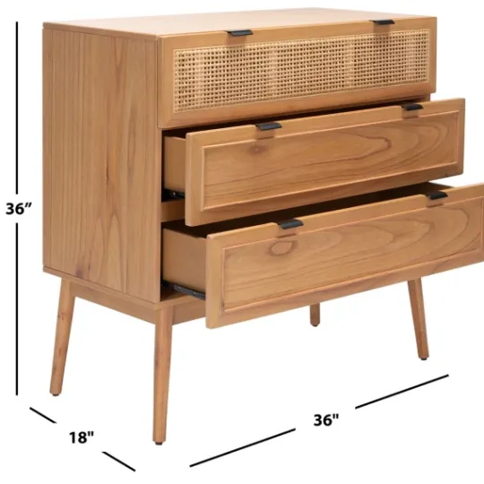 Kirkland's Home Light Wood And Cane 3-Drawer Chest- Dressers & Chests