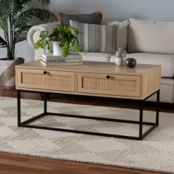 Kirkland's Home Light Wood And Rat 2-Drawer Coffee Table- Coffee Tables