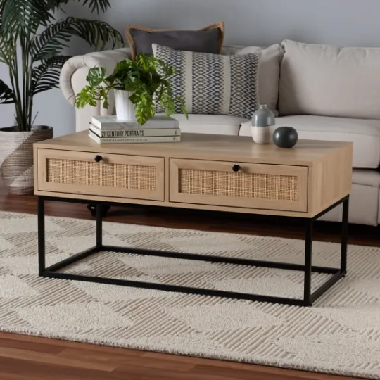 Kirkland's Home Light Wood And Rat 2-Drawer Coffee Table- Coffee Tables