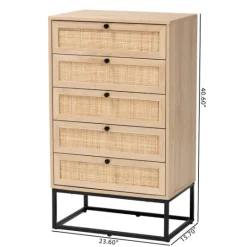 Kirkland's Home Light Wood And Rat 5-Drawer Chest- Dressers & Chests