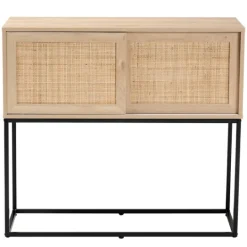 Kirkland's Home Light Wood And Rat Sliding Door Cabinet- Cabinets & Sideboards