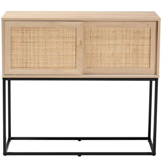 Kirkland's Home Light Wood And Rat Sliding Door Cabinet- Cabinets & Sideboards