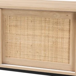 Kirkland's Home Light Wood And Rat Sliding Door Cabinet- Cabinets & Sideboards