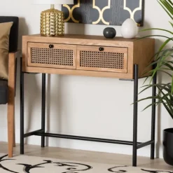 Kirkland's Home Light Wood And Rattan 2-Drawer Console Table- Console Tables