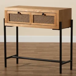 Kirkland's Home Light Wood And Rattan 2-Drawer Console Table- Console Tables