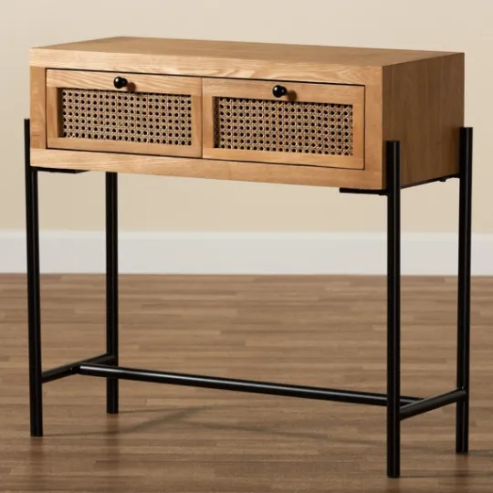 Kirkland's Home Light Wood And Rattan 2-Drawer Console Table- Console Tables