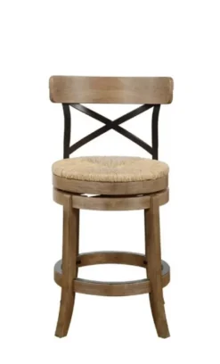 Kirkland's Home Light Wood And Seagrass Swivel Counter Stool- Bar Stools & Counter Height Stools