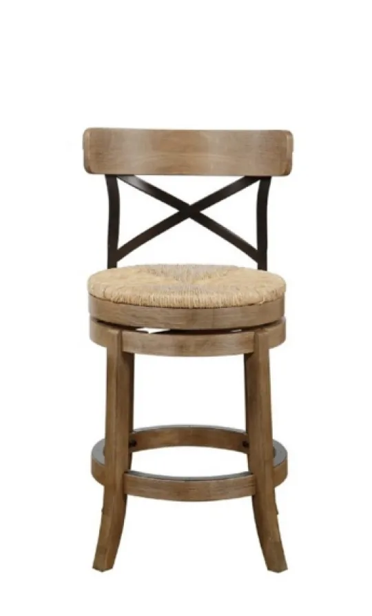 Kirkland's Home Light Wood And Seagrass Swivel Counter Stool- Bar Stools & Counter Height Stools