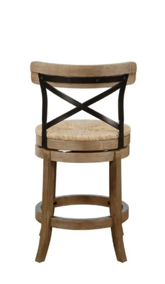 Kirkland's Home Light Wood And Seagrass Swivel Counter Stool- Bar Stools & Counter Height Stools