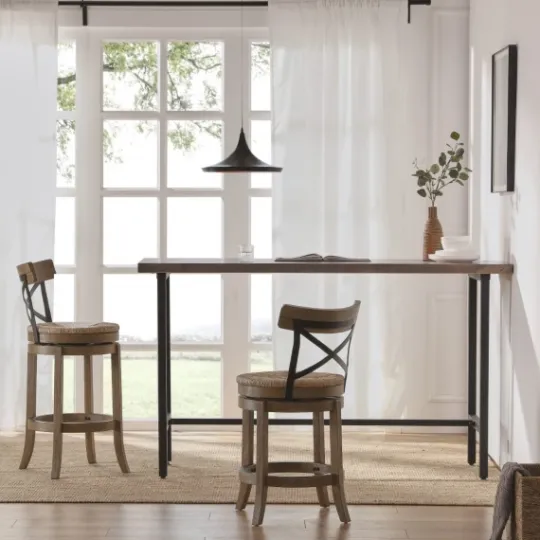 Kirkland's Home Light Wood And Seagrass Swivel Counter Stool- Bar Stools & Counter Height Stools