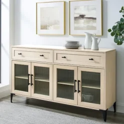 Kirkland's Home Light Wood Fluted Glass Doors Sideboard- Cabinets & Sideboards