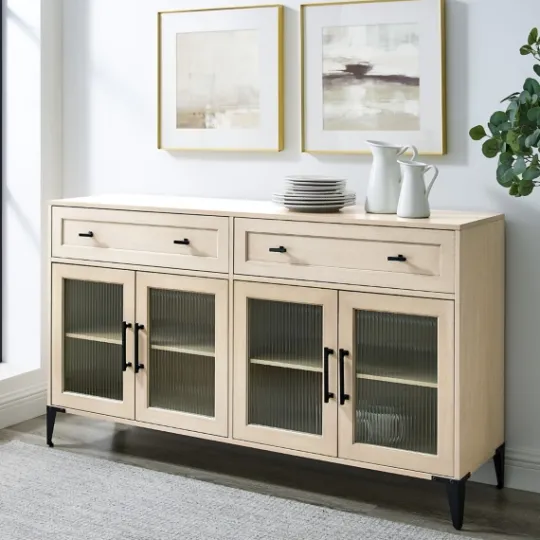 Kirkland's Home Light Wood Fluted Glass Doors Sideboard- Cabinets & Sideboards