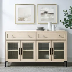Kirkland's Home Light Wood Fluted Glass Doors Sideboard- Cabinets & Sideboards