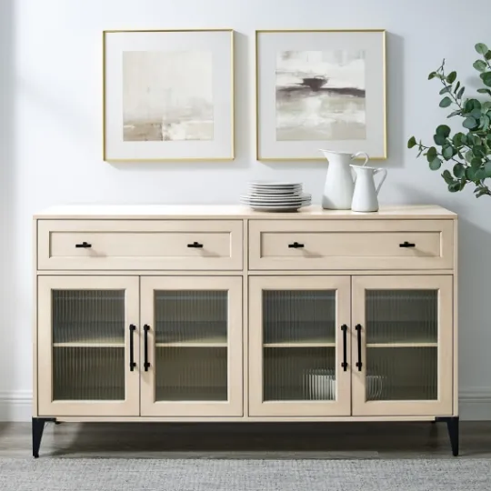 Kirkland's Home Light Wood Fluted Glass Doors Sideboard- Cabinets & Sideboards