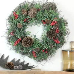 Kirkland's Home Lightly Frosted Cedar And Red Berry Wreath- Wreaths