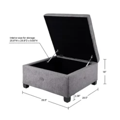 Kirkland's Home Lila Tufted Charcoal Storage Ottoman- Benches & Ottomans