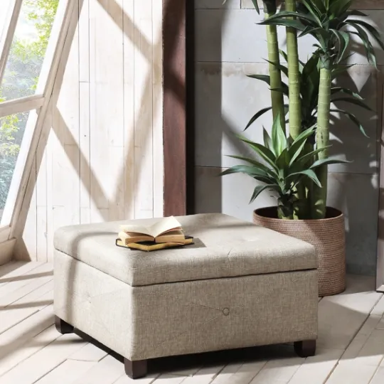 Kirkland's Home Lila Tufted Sand Storage Ottoman- Benches & Ottomans
