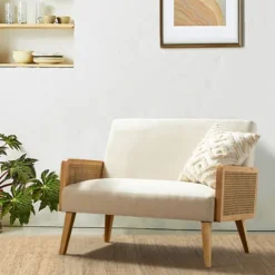 Kirkland's Home Linen And Rattan Loveseat- Sofas & Loveseats