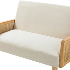 Kirkland's Home Linen And Rattan Loveseat- Sofas & Loveseats