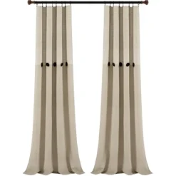Kirkland's Home Linen Button And Stripe Curtain Panel Set, 84 In.- Curtains & Drapes