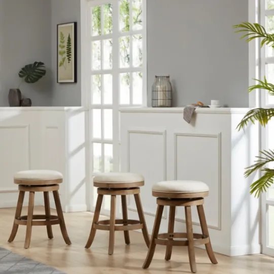 Kirkland's Home Linen Driftwood Finish Swivel Counter Stool- Bar Stools & Counter Height Stools
