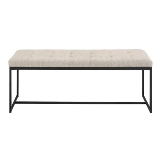 Kirkland's Home Linen Tufted Bench With Metal Base- Benches & Ottomans