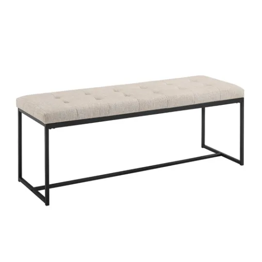 Kirkland's Home Linen Tufted Bench With Metal Base- Benches & Ottomans