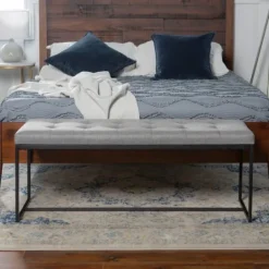 Kirkland's Home Linen Tufted Bench With Metal Base- Benches & Ottomans