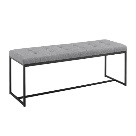 Kirkland's Home Linen Tufted Bench With Metal Base- Benches & Ottomans