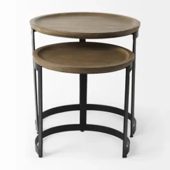 Kirkland's Home Lipped Mango Wood Nesting Accent Tables, Set Of 2- Accent & End Tables