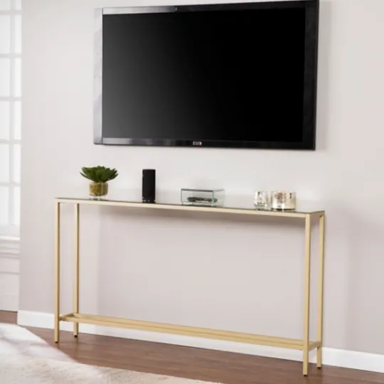 Kirkland's Home Long Metal Mirrored Top Console Table- Console Tables