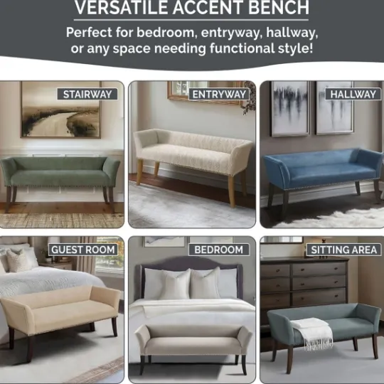 Kirkland's Home Low Back Flared Nailhead Trim Bench- Benches & Ottomans