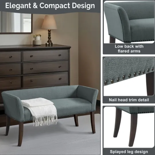 Kirkland's Home Low Back Flared Nailhead Trim Bench- Benches & Ottomans