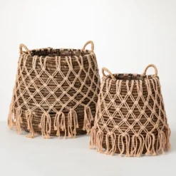 Kirkland's Home Macrame Overlay Baskets, Set Of 2- Baskets & Boxes