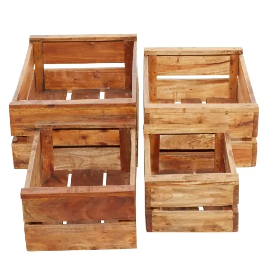 Kirkland's Home Mahogany Finish 4-Pc. Wooden Crates- Baskets & Boxes