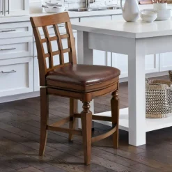 Kirkland's Home Mahogany Trellis Swivel Counter Stool- Bar Stools & Counter Height Stools