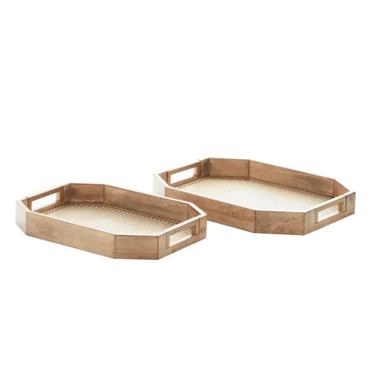 Kirkland's Home Mahogany Wood Grid Mesh Decorative Trays, Set Of 2- Decorative Trays
