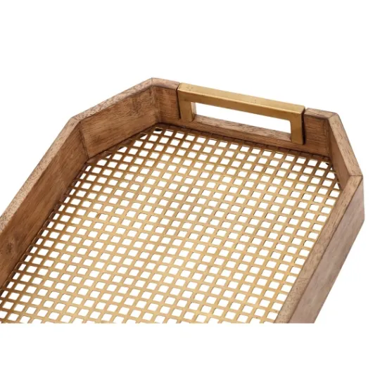 Kirkland's Home Mahogany Wood Grid Mesh Decorative Trays, Set Of 2- Decorative Trays