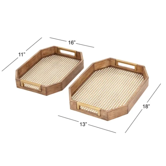 Kirkland's Home Mahogany Wood Grid Mesh Decorative Trays, Set Of 2- Decorative Trays
