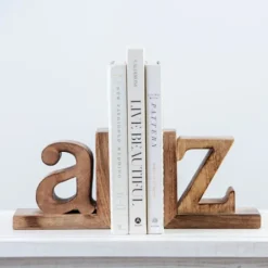 Kirkland's Home Mango Wood 2-Pc. A And Z Bookends- Decorative Accents